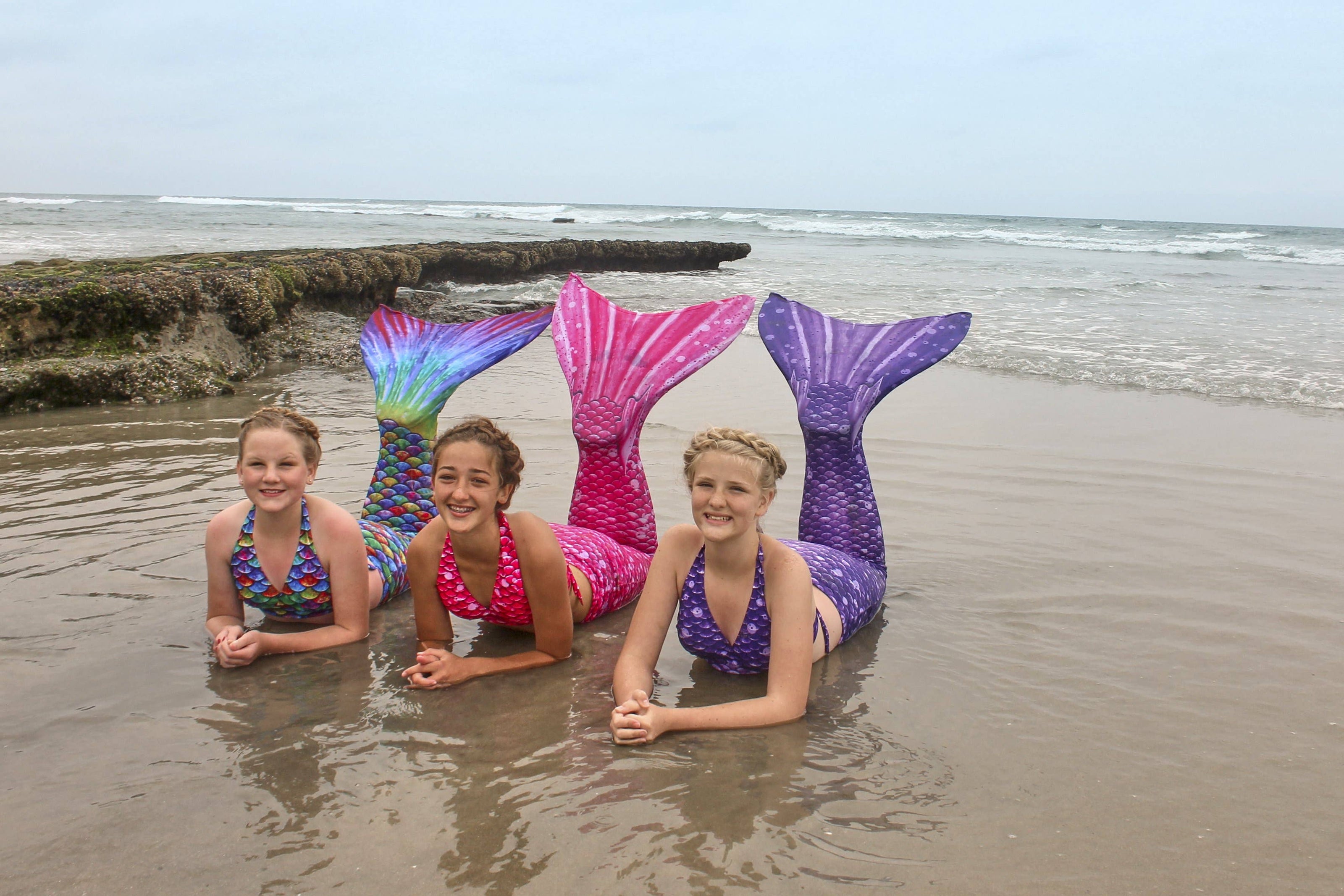 Bahama Pink Mermaid Tail + Monofin Set clothing for kids, girls, teens, and women (pool toy)