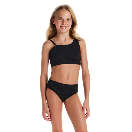 Tween Girls Rib Asymmetrical Bikini | Black