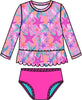 Girls Neon Shimmer Mermaid Scallop Hem Long Sleeve Rash Guard 2-Piece Swimsuit with Signature Rear Ruffles