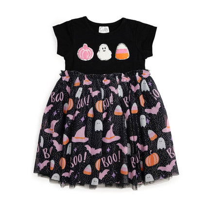 Boo Halloween Short Sleeve Tutu Dress - Girls Clothes - Kids