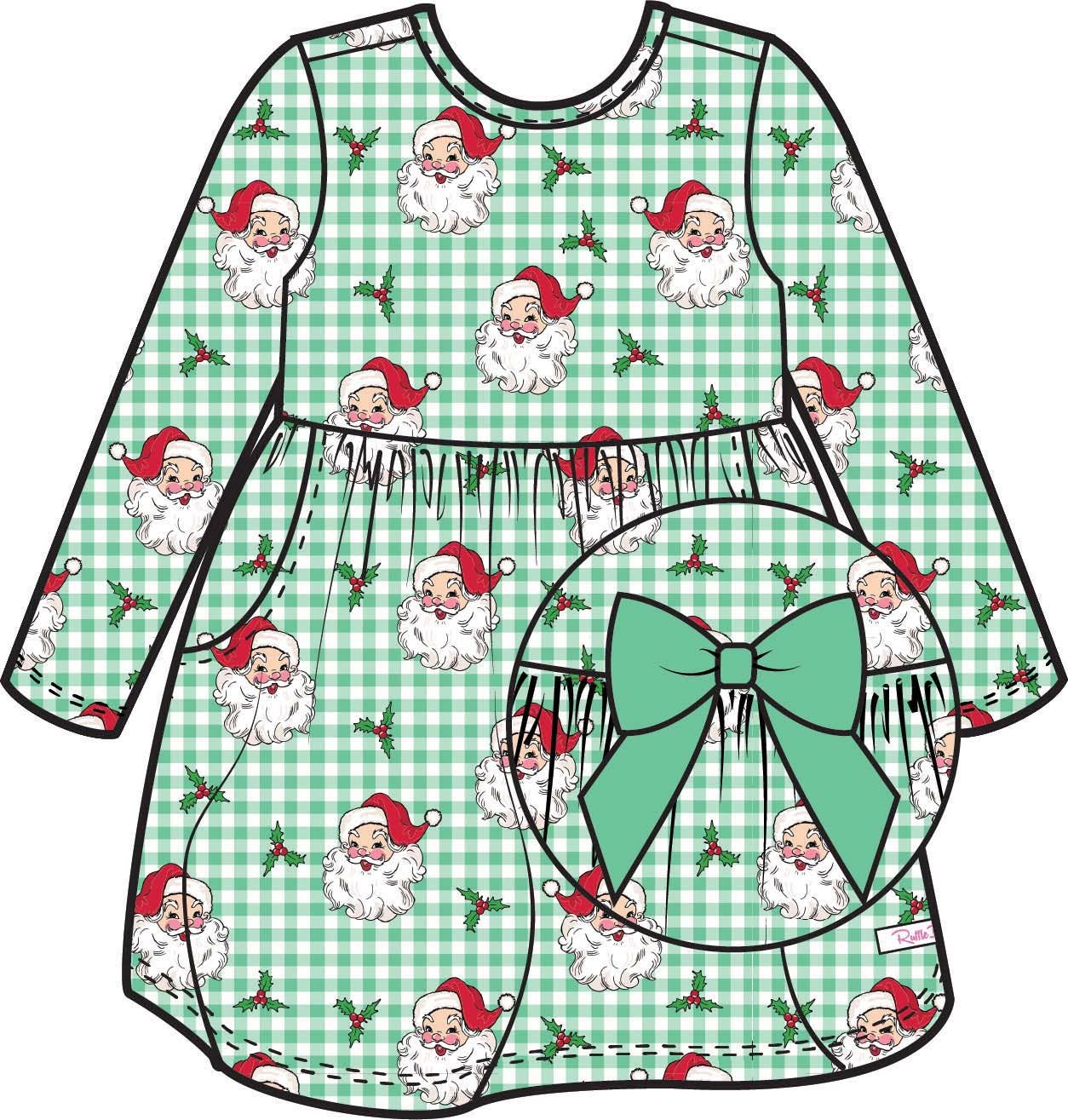 Girls Green Dear Santa Knit Long Sleeve Twirl Dress