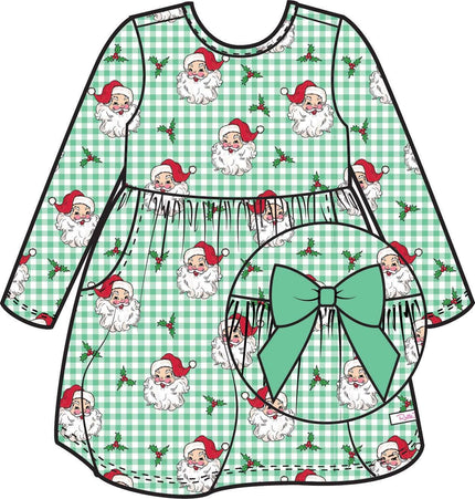 Girls Green Dear Santa Knit Long Sleeve Twirl Dress