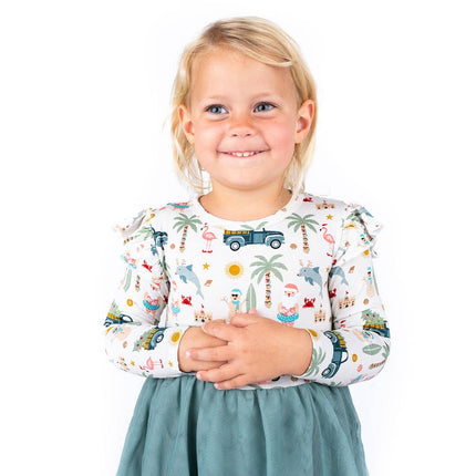 Coastal Christmas Flutter Long Sleeve Tulle Twirl Bamboo Dress