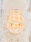 Sweet Carrot Kisses Embroidered Plaid Romper