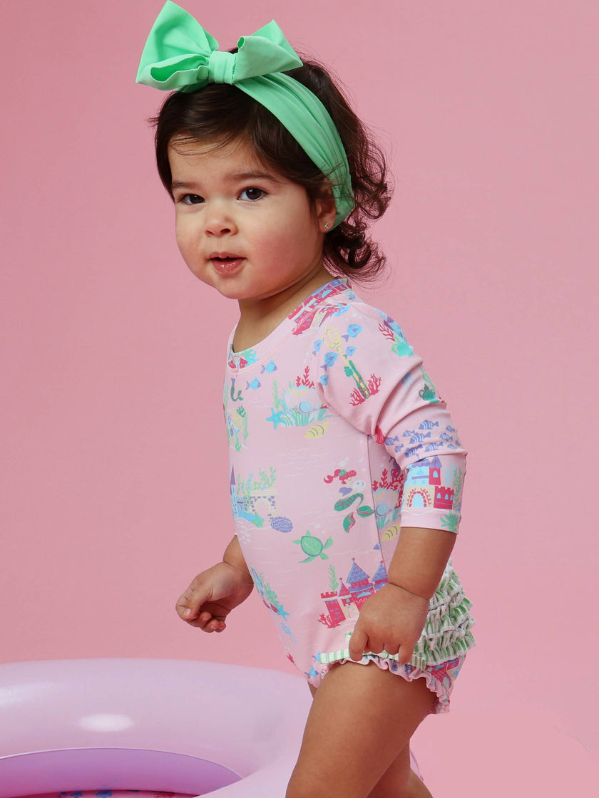 Baby Girls Atlantis Mermaids Long Sleeve One Piece Rash Guard Swimsuit
