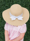 Girls White Floppy Straw Sun Hat
