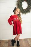 Kids Embroidered Santa Smocked Velvet Holiday Dress