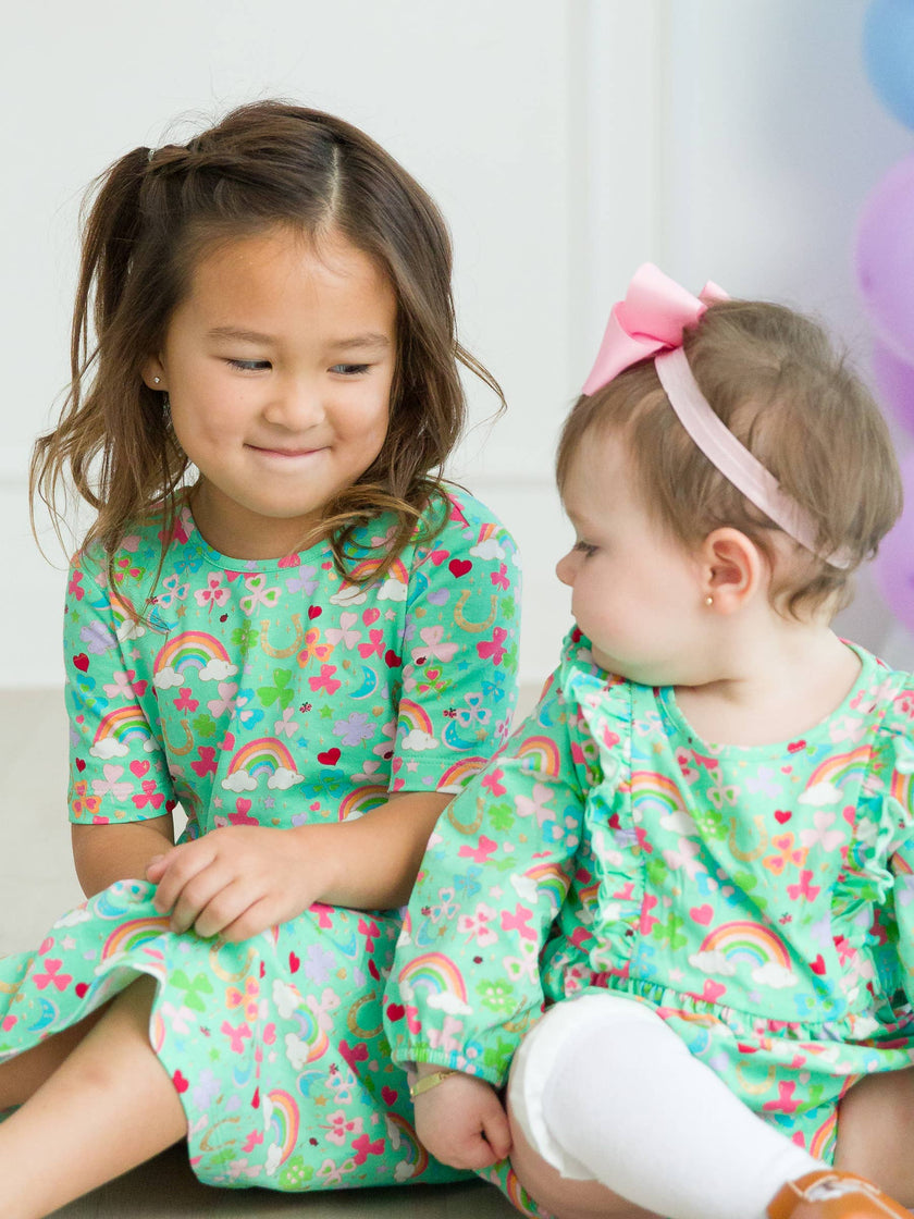 Green Lucky Day Short Sleeve Knit Twirl Dress