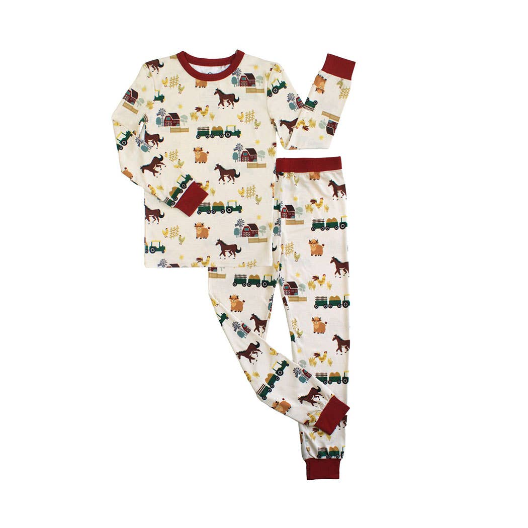 On the Farm Bamboo Long Sleeve Kids Pajama Pants Set