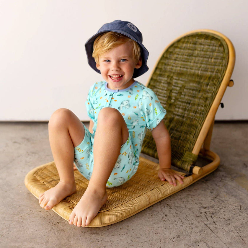 Get Your Float on Manatees Bamboo Short Two-Way Zippy Romper 0-24M