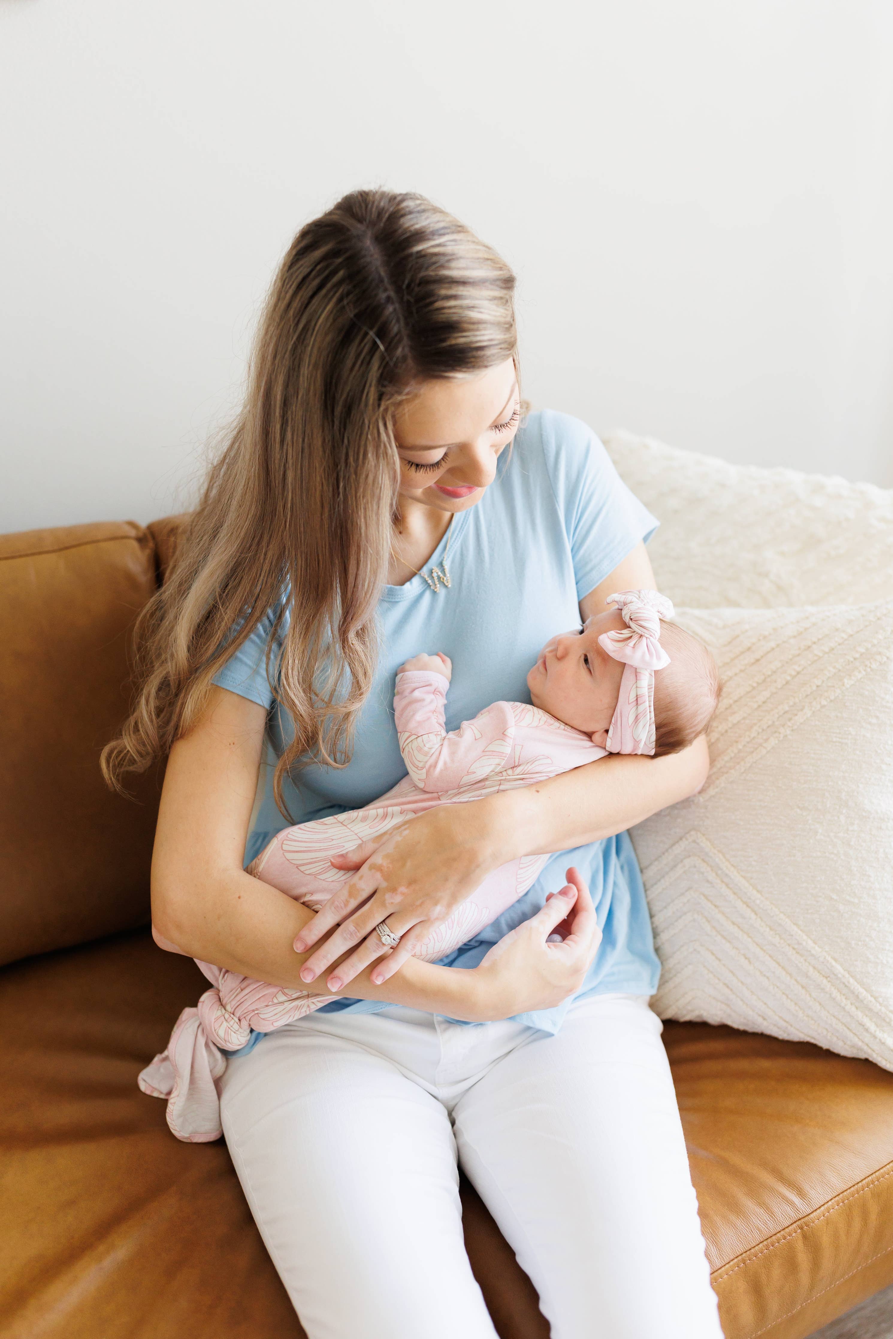 Coral Monstera Newborn Bamboo Knotted Gown