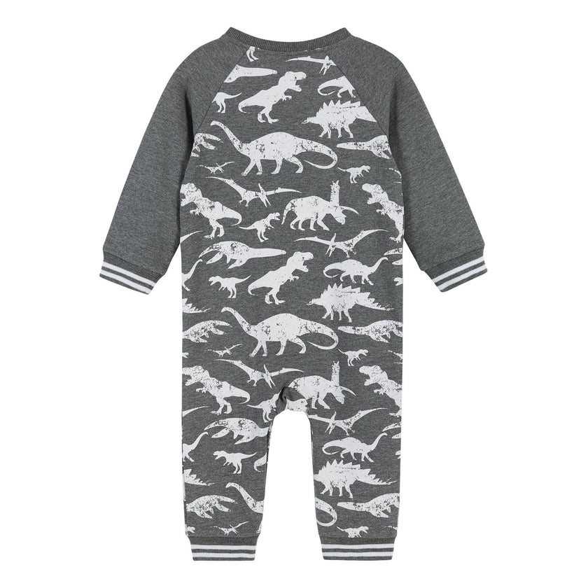 Infant Distressed Dinosaur Crewneck Romper | Grey