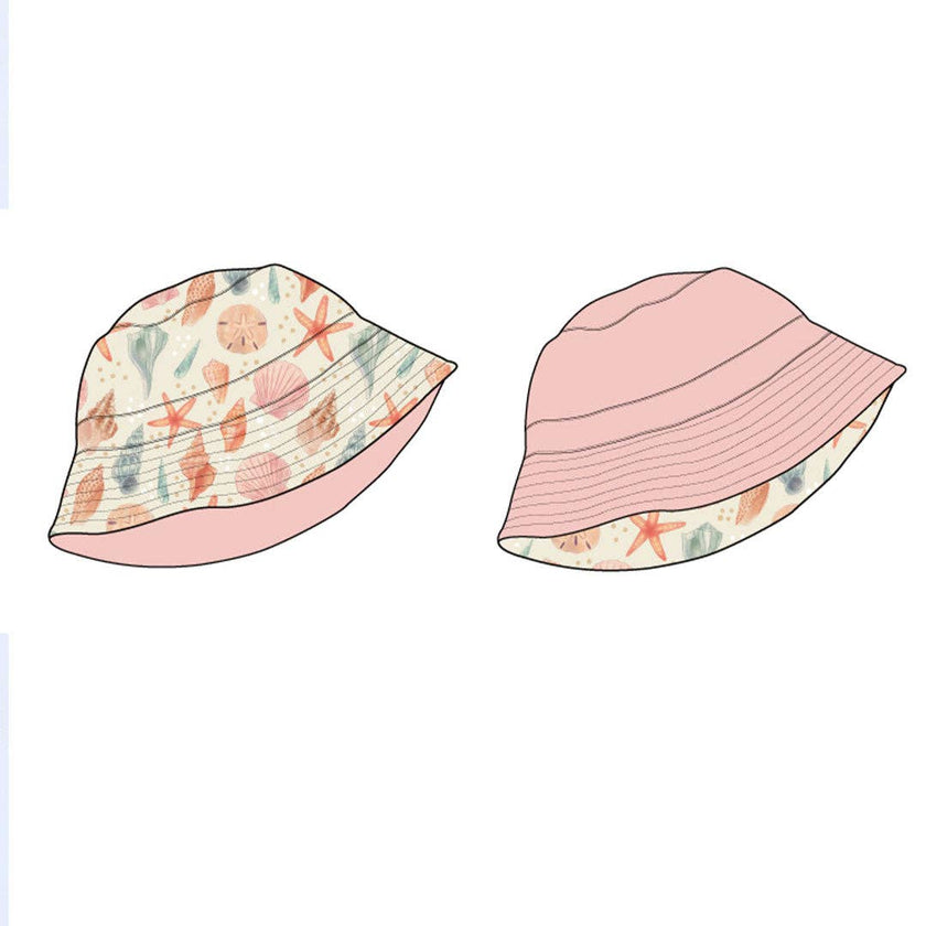 Sandy Seashells Pink Reversible Beach Baby Bucket Hat