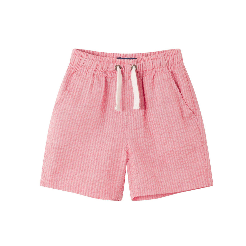 Kids Short Sleeve Buttondown & Short Set | Coral Seersucker