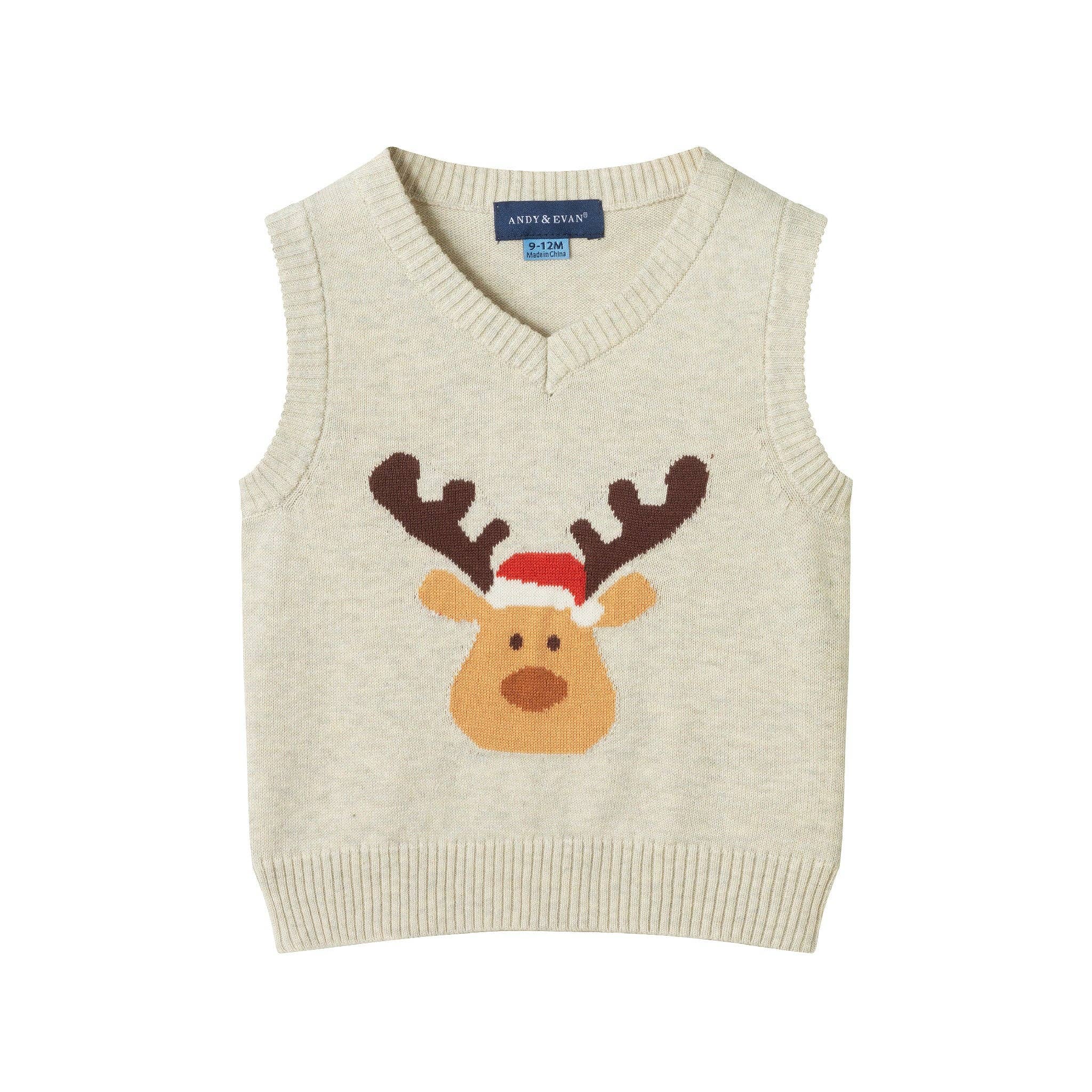 Infant Sweater Holiday Vest Set | Beige Reindeer