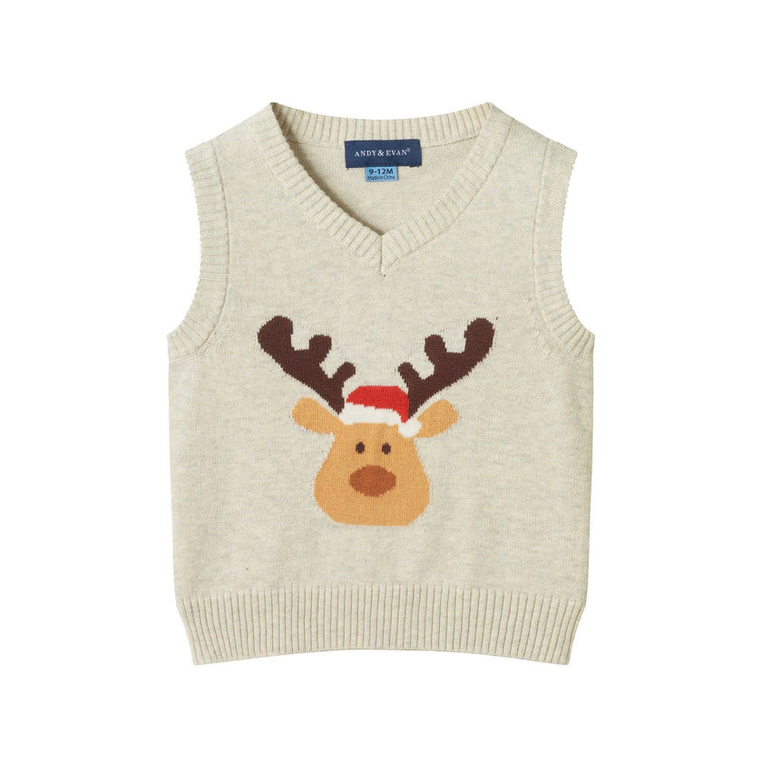 Infant Sweater Holiday Vest Set | Beige Reindeer