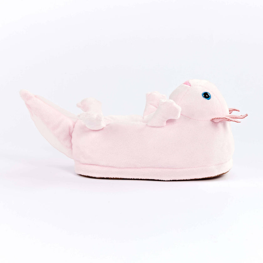 Lulu the Axolotl | Kid's Plush Animal Slippers with Grippers