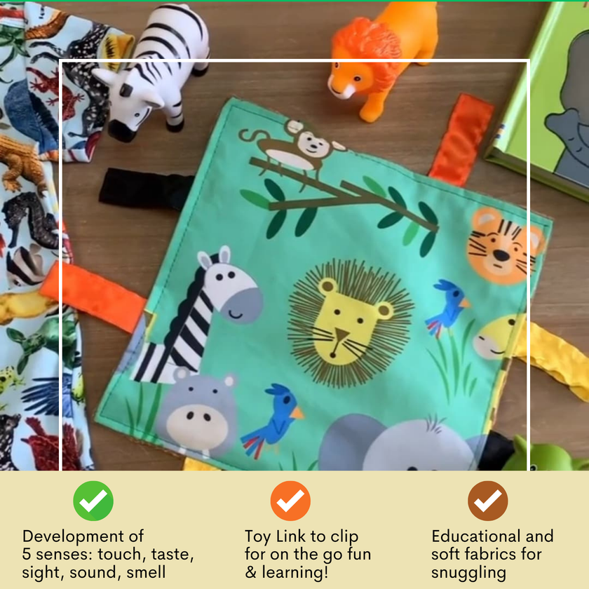 Jungle Zoo Crinkle Tag Square 8x8 Tummy Time Toy 8