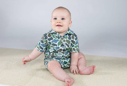 Pebble Camo - SS Bamboo Polo Romper