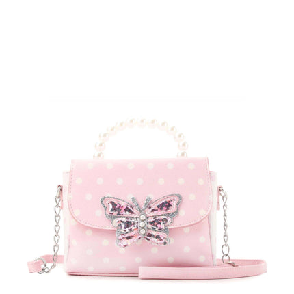 Polka Dot Butterfly Pearl Handle Crossbody Bag