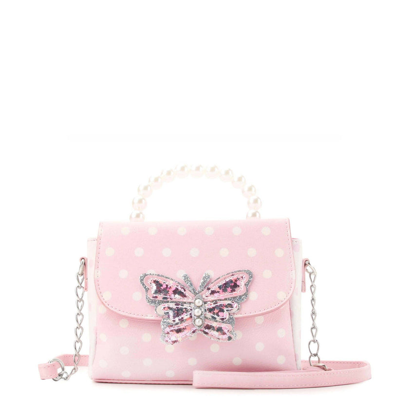 Polka Dot Butterfly Pearl Handle Crossbody Bag