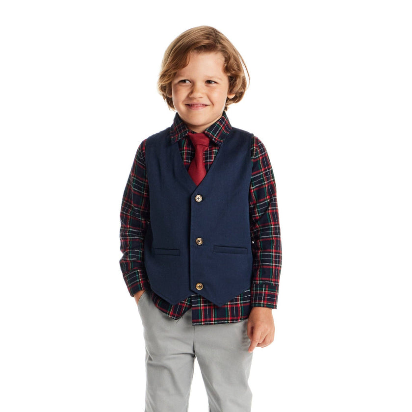 Kids 3-Piece Vest Set | Navy Plaid