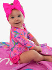 Baby Girls Neon Shimmer Mermaid Long Sleeve One Piece Rash Guard Swimsuit with Signature Rear Ruffles