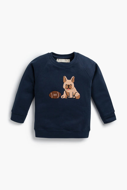 Embroidered Crewneck Sweatshirt Football Pups Organic Cotton