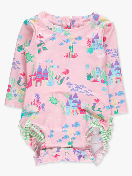 Baby Girls Atlantis Mermaids Long Sleeve One Piece Rash Guard Swimsuit