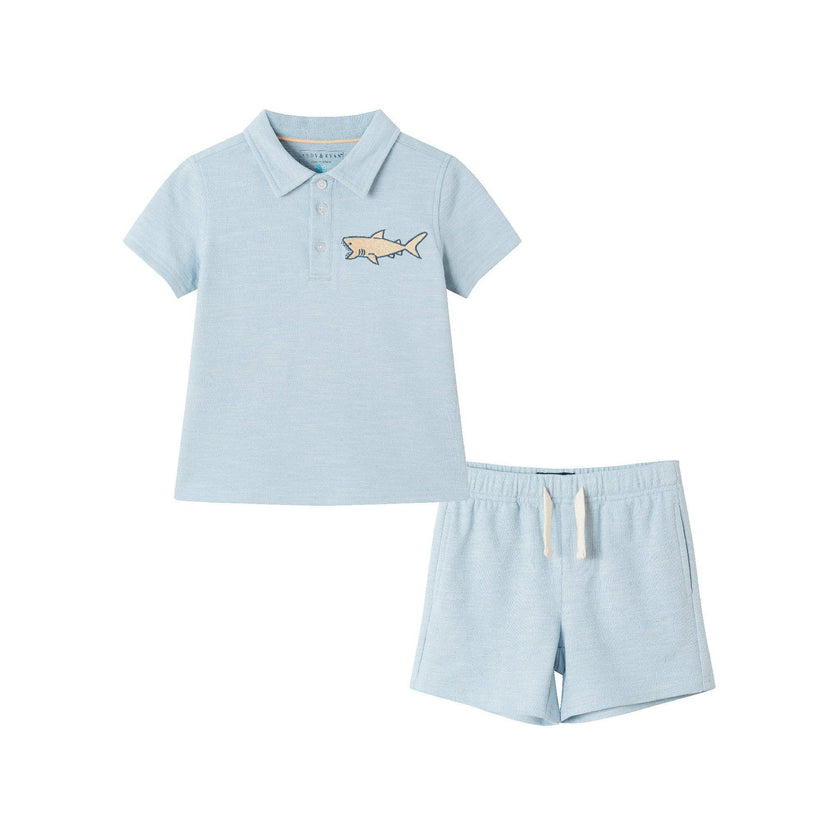 Textured Polo and Shorts Set | Light Blue Shark