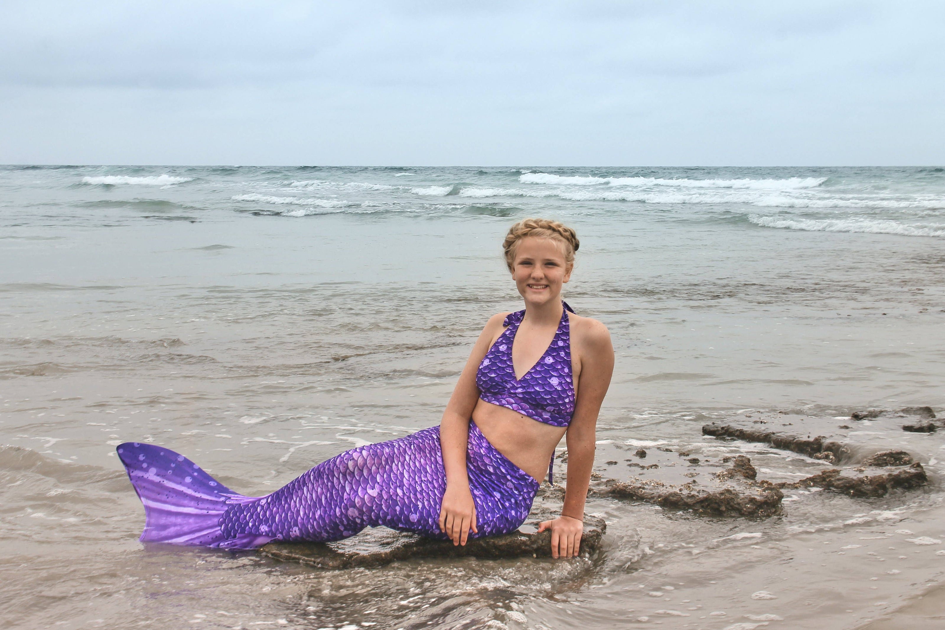 Paradise Purple Mermaid Tail + Monofin Set for kids, girls, teens, and women (pool toy)