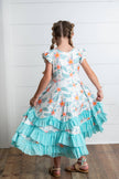Girls Hawaiian Tropical Flutter Sleeve Ruffles Summer Dress