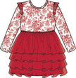 Girls Red Jingle Toile the Way Flutter Tulle Long Sleeve Twirl Dress