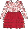 Girls Red Jingle Toile the Way Flutter Tulle Long Sleeve Twirl Dress