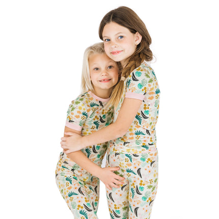 Tropical Blooms Two-Piece Bamboo Short Sleeve Pajama Kids Pants Set