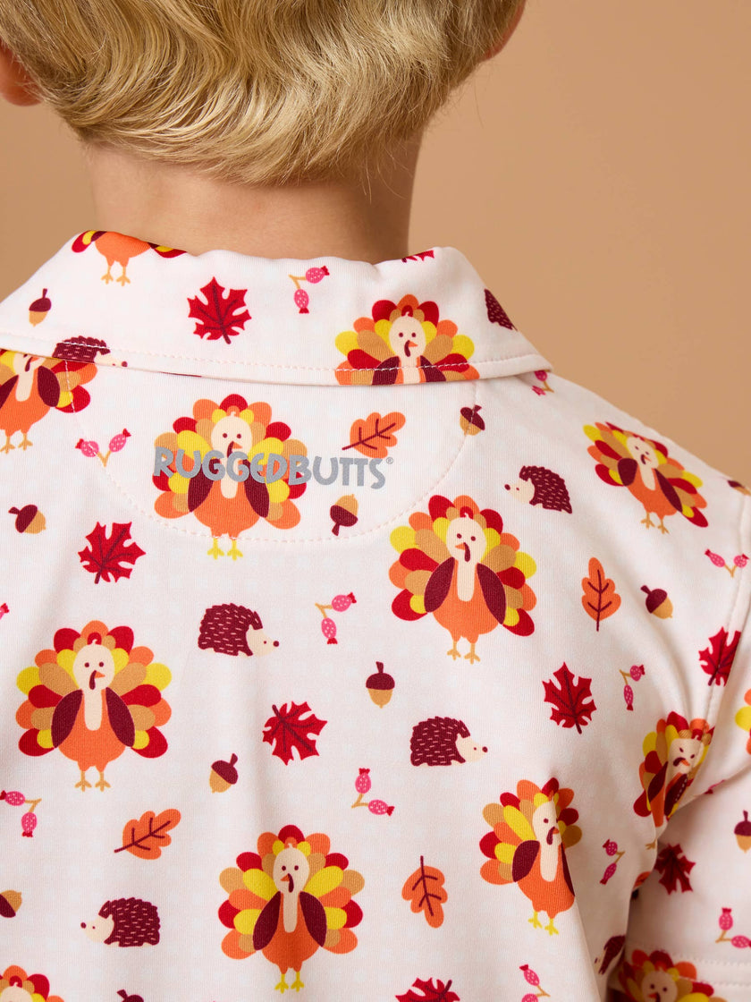 Boys Thanksgiving Turkey Gobble Knit Short Sleeve Performance Polo