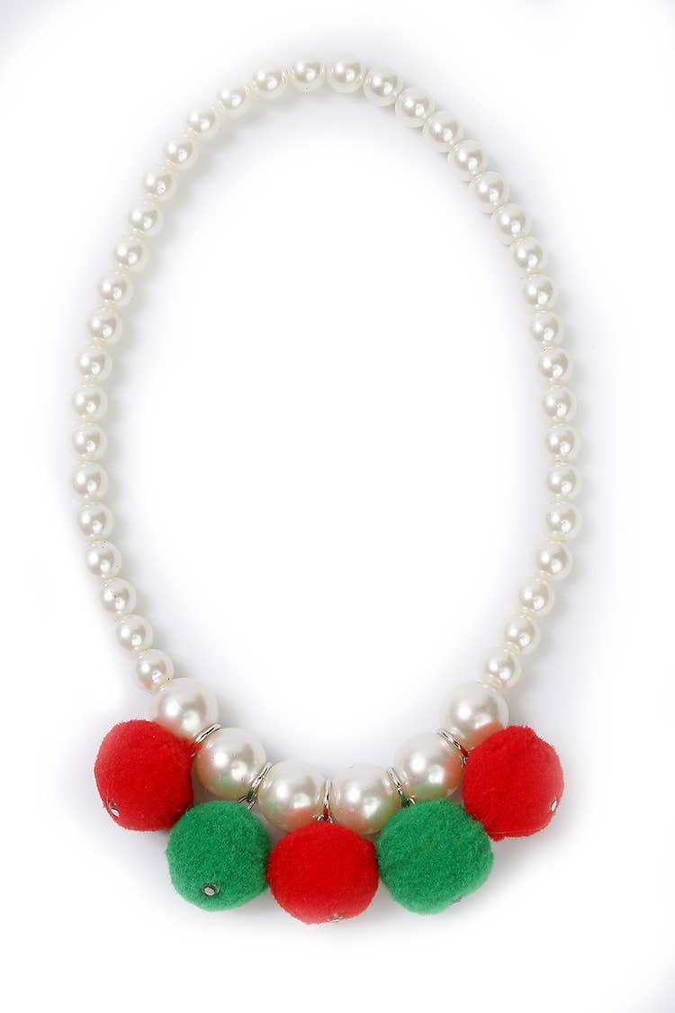 Red and Green Pom Pom necklace