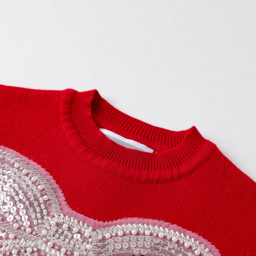 Red Sparkle Bow Christmas Sweater