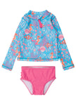 Ocean Tides Girls Long Sleeve Zipper Rash Guard 2-Piece Swimsuit