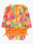 Baby Girls Neon Squeeze the Day Long Sleeve One Piece Rash Guard Swimsuit with Signature Rear Ruffles