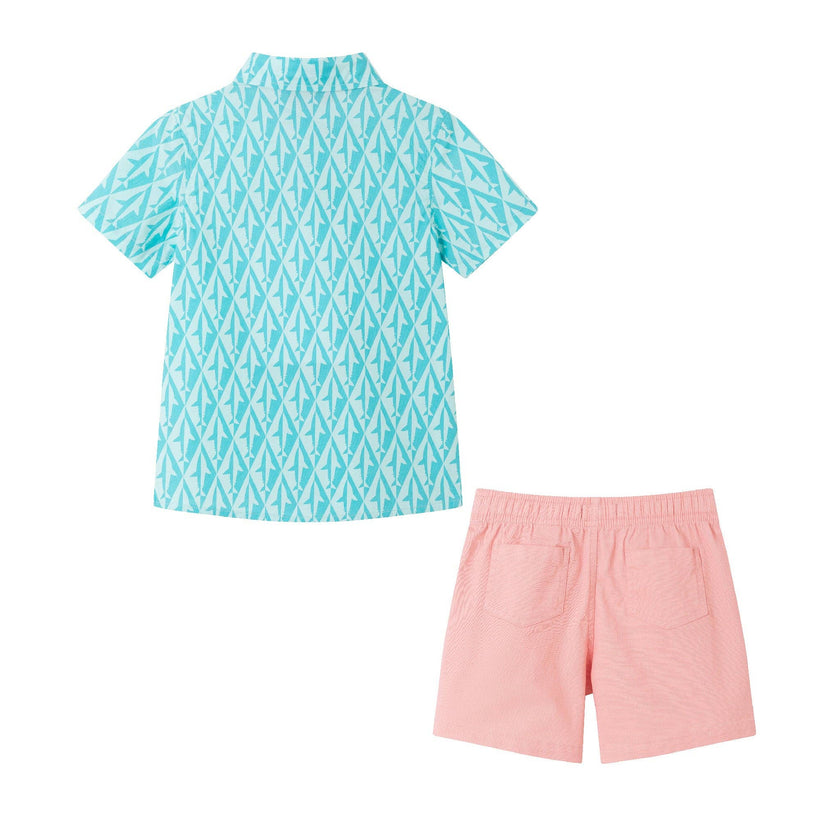 Kids Short Sleeve Buttondown Set | Geo Shark
