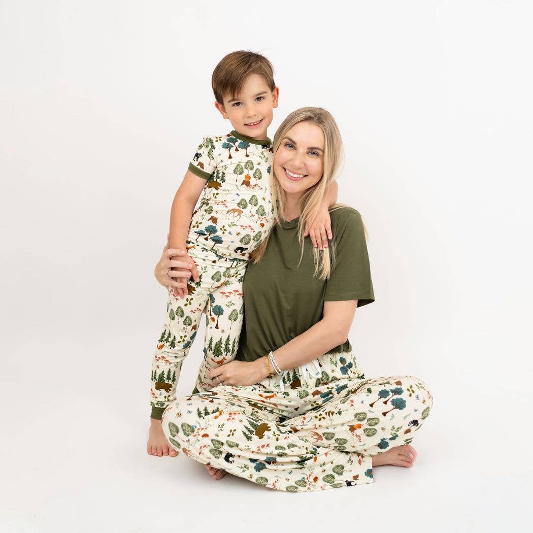 In the Woods Two-Piece Bamboo Short Sleeve Kids Pajama Pants Set