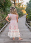 Kids Bella Dusty Pink Daisy Flutter Sleeve Ruffles Dress