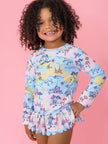 Girls Beach Day Scallop Hem Long Sleeve Rash Guard 2-Piece Swimsuit with Signature Rear Ruffles