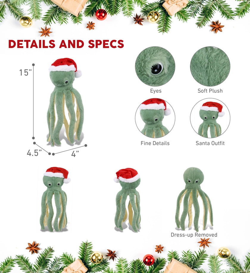 Plush Santa - Super-Soft Plush - Green Octopus Stuffed Animal