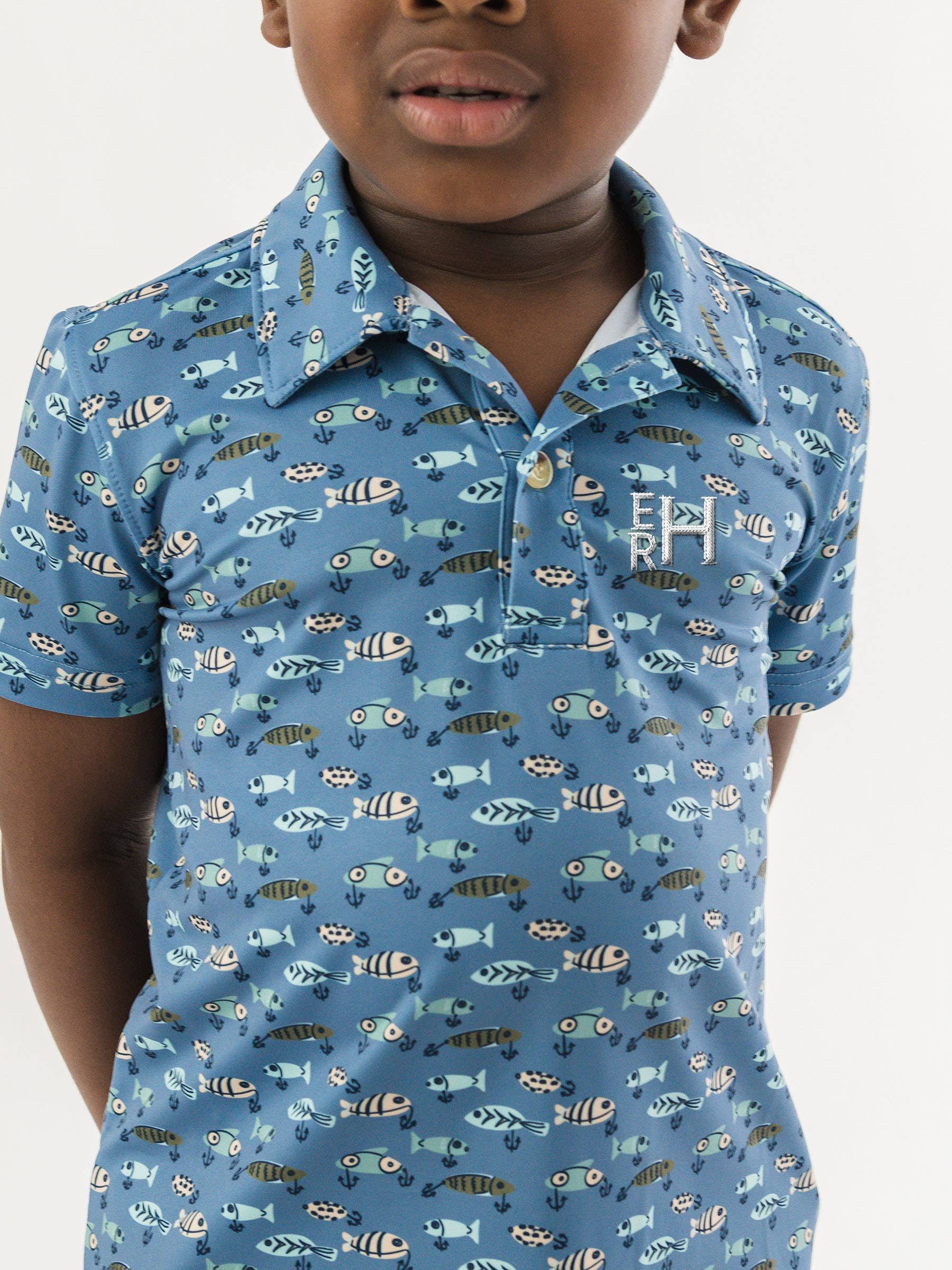 Boys Fish Bait Buddies Knit Short Sleeve Performance Polo