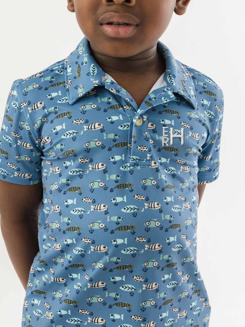 Boys Fish Bait Buddies Knit Short Sleeve Performance Polo