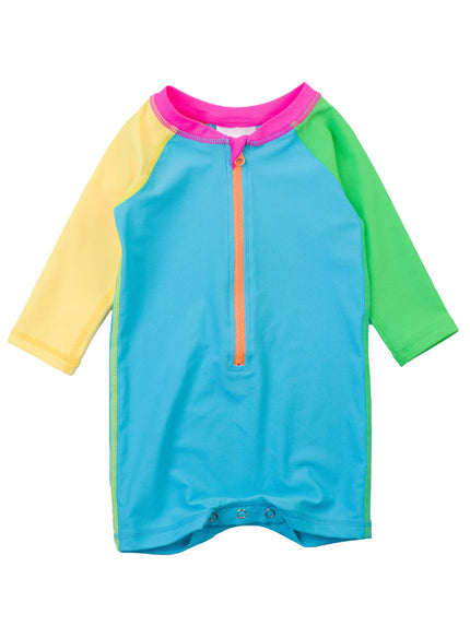 Baby Boys Neon Color Block Long Sleeve One Piece Rash Guard