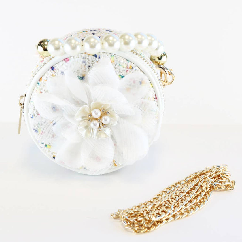 Big Flower Round Tweed Purse - Assorted
