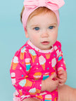 Baby Girls Sweet Scoops Ice Cream Long Sleeve One Piece Rash Guard Swimsuit with Signature Rear Ruffles